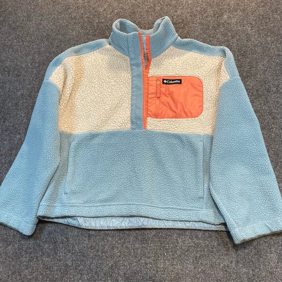 Columbia Jackets & Blazers - Columbia Fleece Sherpa Blue Colorblock Quarter Zip Pullover Jacket Women XXL 2XL